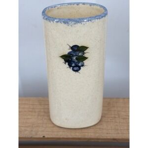 Vtg Debbie's Blueberryware Maine Bud Vase Hand Painted Stoneware Speckled 6"